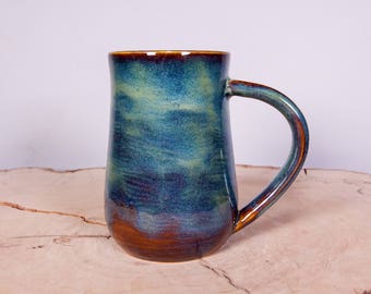 Forest Green Handmade Coffee Pottery Mug, Handmade ceramic pottery mug