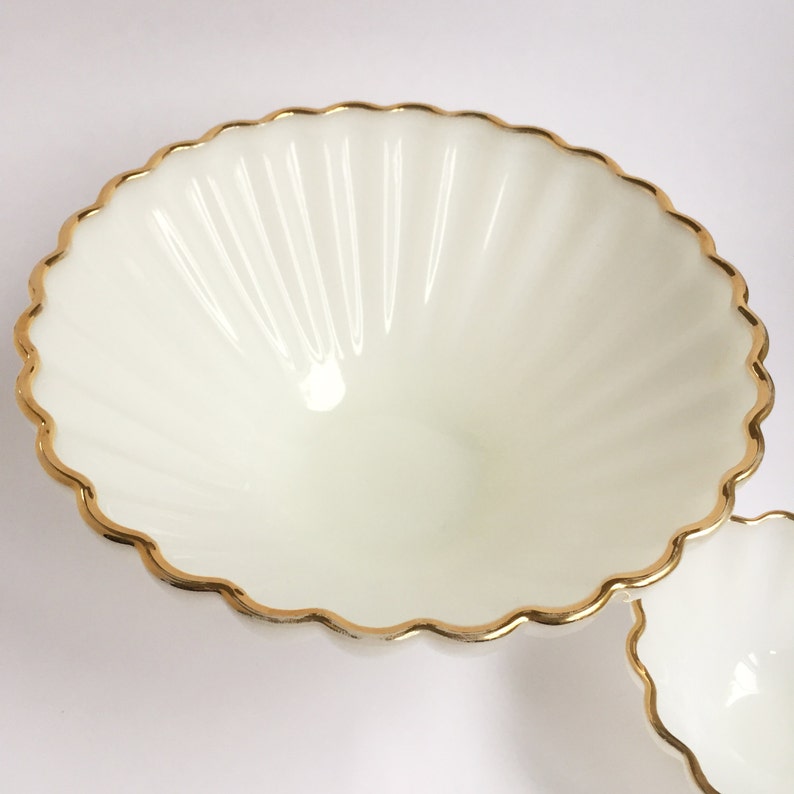gold rimmed chip and dip set White glass