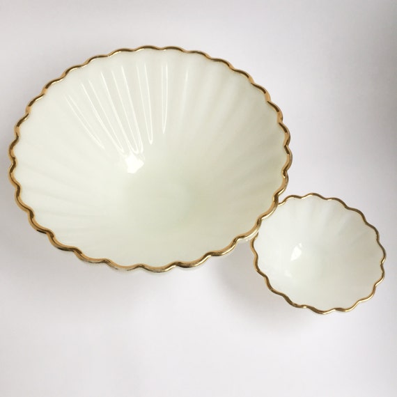 Items similar to White glass, gold rimmed, chip and dip set on Etsy