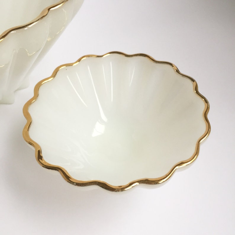 gold rimmed chip and dip set White glass