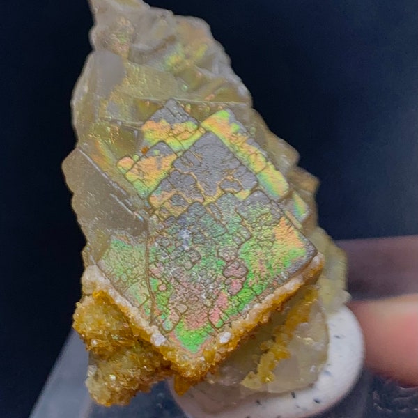 IRIDESCENT FLUORITE with calcite