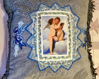 Large Pillow, Artist Made OOAK, Bougereau Angels
