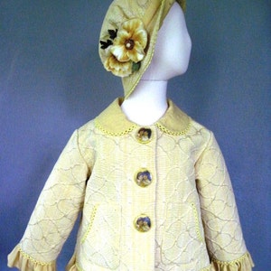 Designer OOAK Toddler Jacket, Yellow Cherub Jacket and Hat, Size 4-5