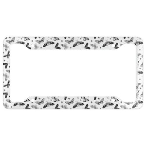 Black White Moth License Plate Frame Goblincore Dark Academia Light Goth License Plate Frame Goth Car Accessories Gothic Spooky Witchy Gothi