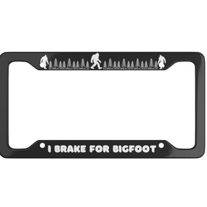 Bigfoot License Plate Frame Mountains License Plate Frame Hiking Boho I Brake for Bigfoot Cryptidcore Cryptid Sasquatch Trees Big Foot