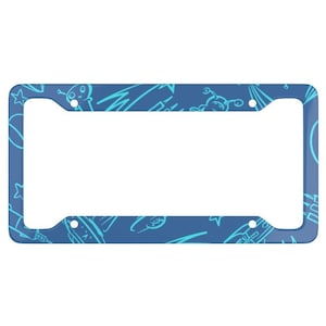 Space Alien Stars License Plate Frame Kawaii Blue Rocket Car Accessories Truck Cute for Men Women Gift