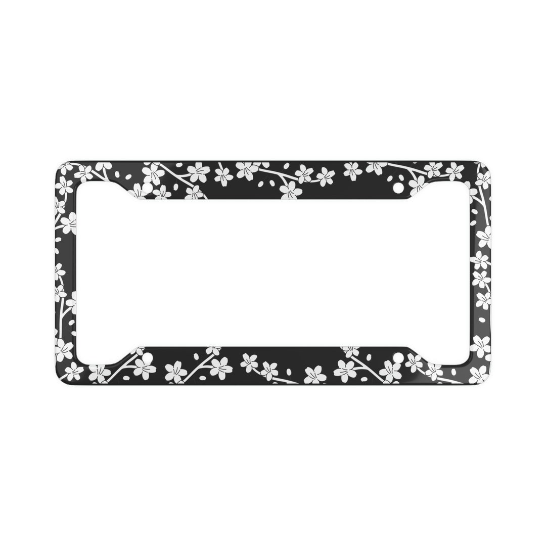 Black and White Cherry Blossom License Plate Frame Kawaii Car License