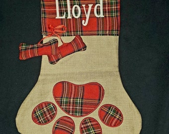 Plaid and Burlap Cat and Dog Stockings