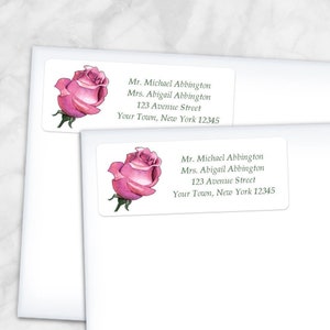 Printable Pink Rose Address Labels - Pretty Pink Floral Personalized 2 5/8&quot; x 1&quot; RETURN Address Labels - DIY Editable PDF - Instant Download