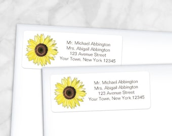 Printable Sunflower Address Labels, Yellow Bright Happy Floral Personalized 2 5/8" x 1" return or individual address labels DIY Editable PDF