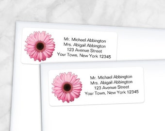 Printable Pink Daisy Address Labels - Pretty Pink Floral Personalized 2 5/8" x 1" return or individual address labels DIY Editable PDF