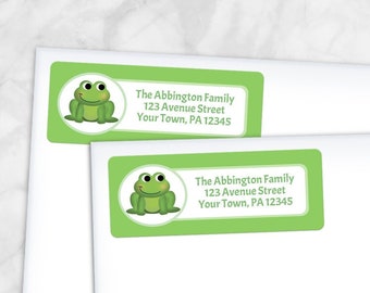 Printable Green Frog Address Labels, Cute Frog - Personalized 2 5/8" x 1", 3-line RETURN Address Labels DIY Editable PDF - Instant Download