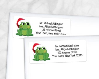 Printable Christmas Frog Address Labels, Santa Hat, Personalized Holiday 2 5/8" x 1" RETURN Address Labels - Editable PDF - Instant Download