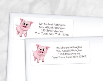 Printable Pig Address Labels - Cute Pink Adorable Piggy - Personalized 2 5/8" x 1" RETURN Address Labels DIY Editable PDF - Instant Download