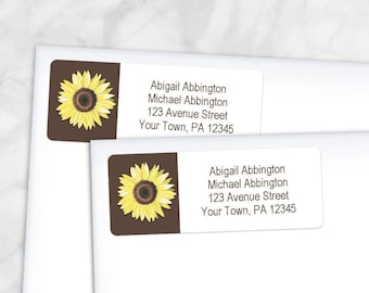Printable Sunflower Address Labels - Yellow Brown - Personalized 2 5/8" x 1" RETURN Address Labels DIY Editable PDF - Instant Download