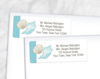 Printable Beach Address Labels - Seashell Personalized, 2 5/8" x 1" return or individual address labels - Editable PDF - Instant Download