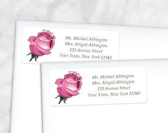 Printable Pink Rose Address Labels - Pretty Pink Floral Personalized 2 5/8" x 1" RETURN Address Labels - DIY Editable PDF - Instant Download