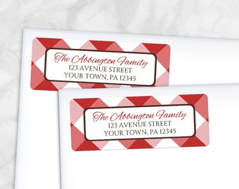 Printable Red Gingham Address Labels, Personalized 2 5/8" x 1" return or individual address labels, DIY Editable PDF