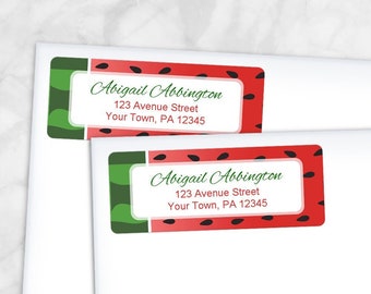 Printable Watermelon Address Labels, Red Green - Personalized 2 5/8" x 1", 3-line RETURN Address Labels DIY Editable PDF - Instant Download