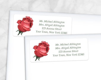 Printable Red Rose Address Labels - Pretty Red Floral Personalized 2 5/8" x 1" RETURN Address Labels - DIY Editable PDF - Instant Download