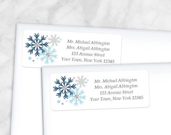 Printable Blue Snowflake Address Labels, Winter Blue Gray, Personalized 2 5/8" x 1" RETURN Address Labels - Editable PDF - Instant Download