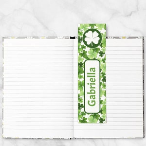 Printable Shamrock Bookmarks, Personalized, 4-leaf clover St Patrick&#39;s Day School Student Teacher, Editable PDF Printable Bookmarks