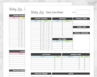 Printable Baby Log BUNDLE - Daily Infant Care Sheet - New Parent or Caregiver Boy or Girl New Baby Care Tracking Page - PDF Instant Download