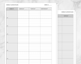 Printable Weekly Lesson Plan for Teachers, school planner pages, print front and back, Offset for Binders - Instant Download