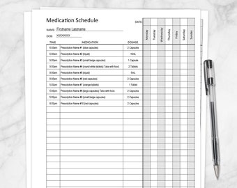 Printable Medication Schedule, for large prescription medicine lists and schedules - PDF Instant Download