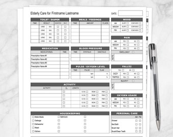 Printable Elderly Care with Alertness Housekeeping and more, Daily Care Log Sheet, Caregiver sheet for daily logging - PDF Instant Download