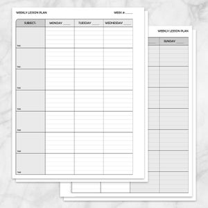 Printable Weekly Lesson Plan for Teachers, school planner pages, print front and back, Offset for Binders - Instant Download
