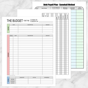 Printable Financial BUNDLE, Budget Worksheet, Bill Payment, and Debt Payoff Plan - 3 PDF files, Instant Download