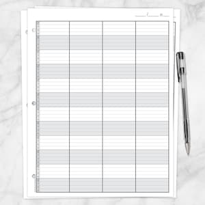 Printable Schedule Sheet, front back appointment sheet with 4 columns in 15 minute increments - PDF Instant Download