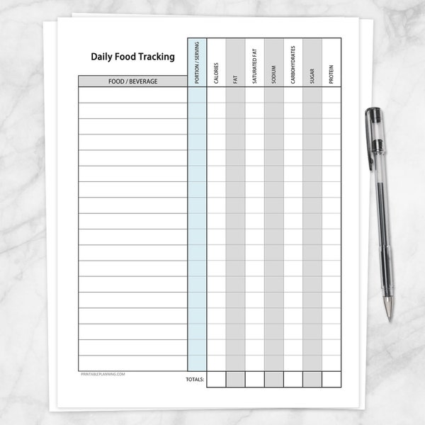 Printable Food Tracking Sheet - Healthy Eating, Daily Calorie Fat Saturated Fat Sodium Carbohydrates Sugar Protein Sheet - Instant Download