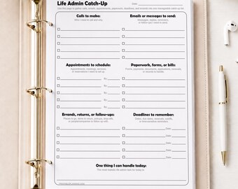Life Admin Planner Printable Page, Catch Up Worksheet, Appointment and Deadline Organizer, PDF Download