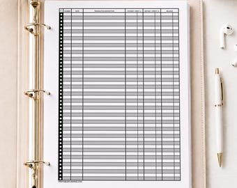 Registro de cheques imprimible, Rastreador de transacciones bancarias de página completa, Carpeta financiera en PDF