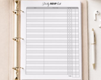 Printable Party RSVP List, Guest List Organizer, Event Planning Adult and Kids RSVP Tracking Sheet - PDF Instant Download