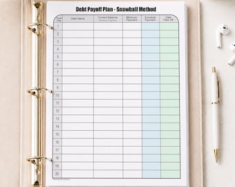 Printable Debt Payoff Plan, Debt Snowball Method - printable debt snowball chart, debt snowball payoff plan - Instant Download