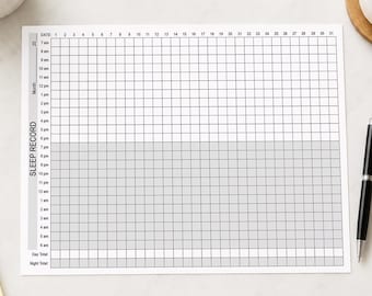 24-Hour Sleep Record Printable, Monthly Sleep Day Night Tracking Log (PDF Download)