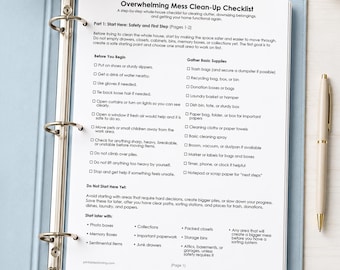 Overwhelming Mess Clean-Up Checklist Printable, Declutter Planner, Room-by-Room Cleaning, PDF Download