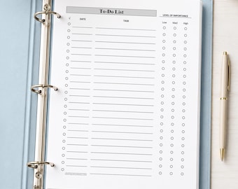 Priority To-Do List Printable, Low Medium High Importance Task Checklist PDF, Instant Download