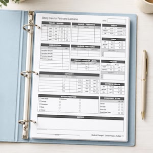Printable Elderly Care with Alertness Housekeeping and more, Daily Care Log Sheet, Caregiver sheet for daily logging - PDF Instant Download