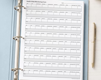 Printable Vital Signs Log, Caregiver Health and Patient Monitoring Form, PDF Instant Download