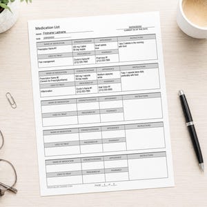 Medication List for Prescriptions, Dosage, Pharmacy & Instructions - Editable Printable PDF Instant Download