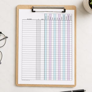 Yearly Bill Tracker Printable with Amount Column, Turquoise Purple, Due Date Checklist PDF