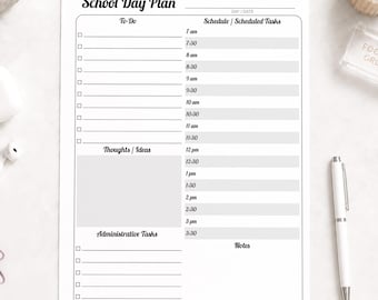 School Staff Daily Planner Printable, Schedule, To-Do List, Admin Tasks PDF, Instant Download