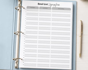Printable Email List Sign Up Form, universal form to collect email addresses - PDF Instant Download