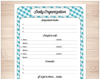 blue printable daily task sheet blue gingham full page etsy