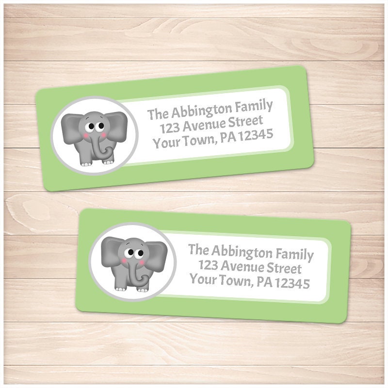Printable Green Elephant Address Labels Cute Elephant Etsy