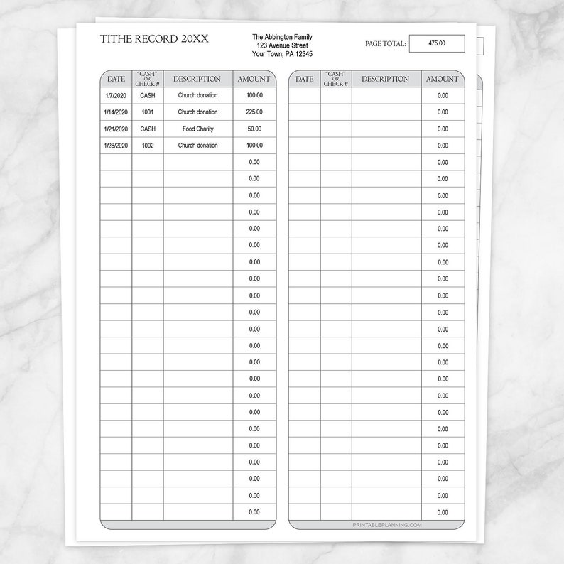 Printable Tithe Record, Auto-calculating Total, 52 Week Page for Giving ...